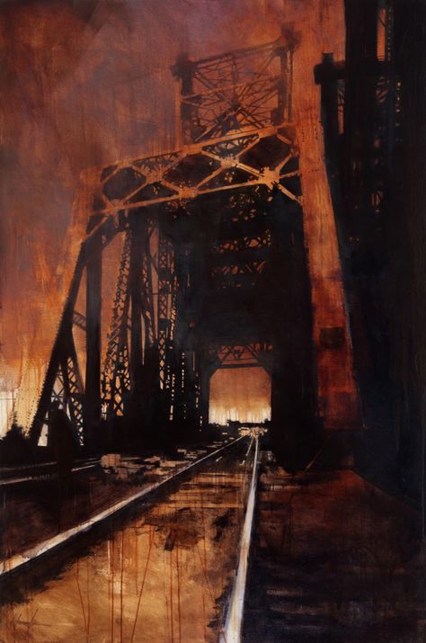 Industrial Art Painting, Charlie Hunter, Industrial Artwork, Train Wall Art, Industrial Paintings, Urban Painting, Cityscape Art, Cityscape Painting, A Level Art