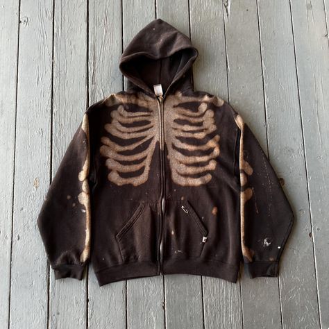 Y2K bleached skeletal Russell hoodie L Please Look... - Depop Brown Bleached Hoodie, Bleach Art Hoodie, Bleach Print, Bleached Hoodie, Bleach Hoodie, Grunge Jacket, Making Clothes, Brown Hoodie, Bleach Art