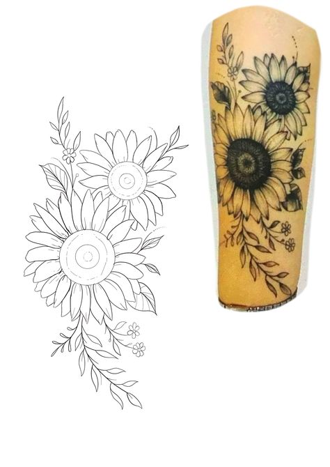 Sunflower Tattoo Outline Drawing, Sunflower Tattoo Stencil, Designer Tattoo, African Tattoo, Flower Tattoo Drawings, Sunflower Drawing, Taurus Tattoos, Arm Band Tattoo, Tattoo Stencil Outline