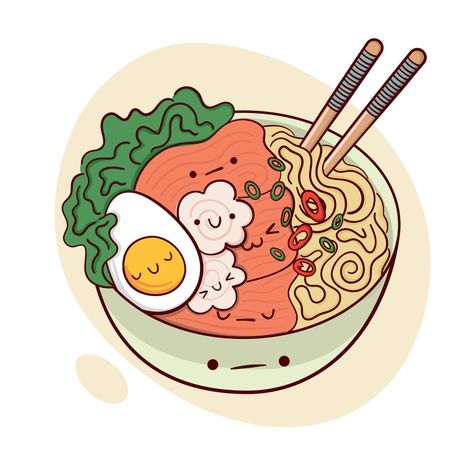 Kawaii Menu Art, Ramen Illustration Japanese Food, Food Art Cartoon, Cooking Cartoon Aesthetic, Japanese Food Drawing Easy, Food Drawing Doodles, Ramen Drawing Cute, Kawaii Ramen Bowl, Asian Food Cartoon