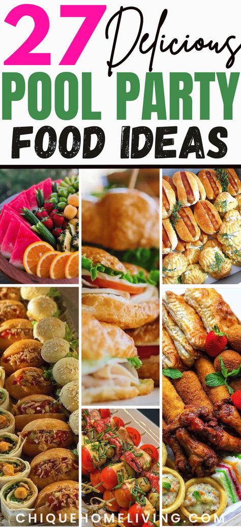 Planning a pool party and need the perfect menu? Look no further! Explore our curated pool party food ideas that are sure to impress your guests. These ideas are low-budget, easy to make, visually appealing, and make less mess. Pool Party Dinner Food Ideas, Pool Party Menu Ideas, Pool Food Ideas, Pool Party Food Ideas For Adults, Easy Pool Party Food, Teenage Pool Party, Pool Party Food Ideas, Party Main Dish, Pool Food