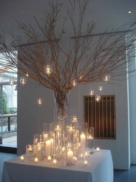 Perfect for candle holders since we can't use the ceiling to hang things! (Candles don't have to be real. Lol fire hazard) Fun Wedding Decor, Rustic Wedding Decorations, Elegant Winter Wedding, Tafel Decor, Modern Wedding Decor, Beautiful Wedding Decorations, Winter Wedding Decorations, Wonderland Wedding, Romantic Weddings