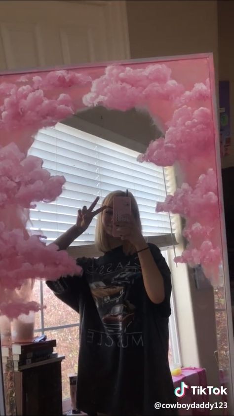 #clouds #vsco #vscogirl #aesthetic #egirl #tiktok #painting #mirror #bedroom #bedroomideas Tiktok Bedroom Aesthetic, Mirror Painting Ideas, Tiktok Bedroom, Portrait Mirror, Painted Mirror Art, Cloud Mirror, Mirror Paint, Indie Room, Mirror Painting