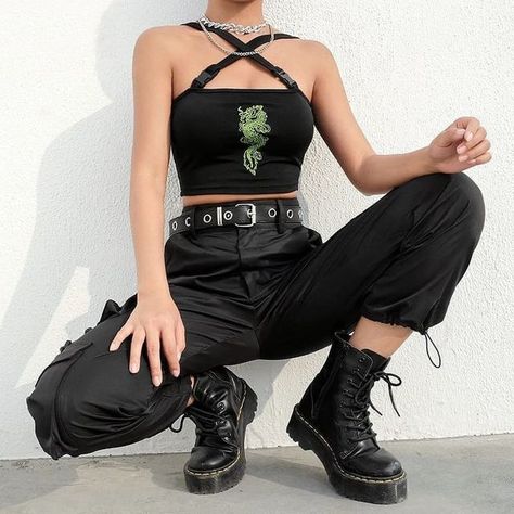 null   # amreading # books # wattpad Badass Outfits For Women Mafia, Emo Festival Outfit, Rock Vibes, Egirl Fashion, E Girl Outfits, Aesthetic Grunge Outfit, Denim Crop Top, Badass Style, Grunge Look