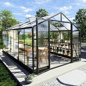 AMERLIFE 8x14x7FT Polycarbonate Greenhouse, Walk in Greenhouse with Quick-Connect System, Green House with 4 Vent Windows and Swing Door, Greenhouses for Outdoors, Black Walk In Greenhouse, Polycarbonate Greenhouse, Green House, Greenhouses, Walk In, Green, Black, Design