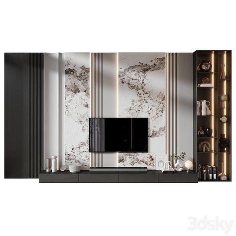 TV shelf 0801 - TV Wall - 3D model Neo Classic Wall Design, Classic Wall Design, Tv Shelf Design, Tv Cabinet Wall Design, Lcd Wall Design, Neo Classic Design, Wall Tv Stand, Tv Unit Designs, Modern Tv Unit