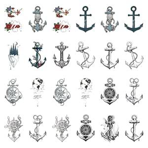 SanerLian Anchor Ship Temporary Tattoo Sticker Waterproof Vintage Adult Men Women Hand Arm Shoulders Body Art 10.5X6cm Set of 24 (SF188) Tattoo Cartoon, Leather Work Gloves, Brown Leather Gloves, Unique Valentines Gifts, Anchor Tattoo, Dog Cartoon, Temp Tattoo, Temporary Tattoo Stickers, Tattoo Set