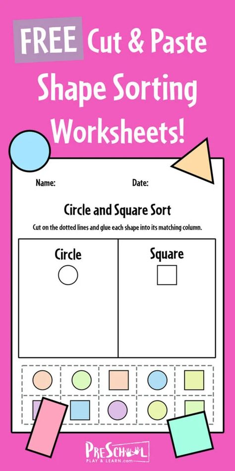 Shape Sorting Worksheet Free Printable, Sorting Shapes Preschool Free Printables, Sort By Shape, Shapes Free Printables Preschool, Square Shape Activities Preschool Free Printable, Sorting Shapes Worksheet, Sorting Worksheets For Preschool, Shape Sorting Printable Free, Shape Recognition Activities