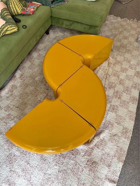 Coffee table Crazy Coffee Table, Weird Coffee Tables, Yellow Coffee Table, Detroit Apartment, Plastic Coffee Table, Yellow Coffee, Decor Items, Mustard Yellow, Coffee Tables