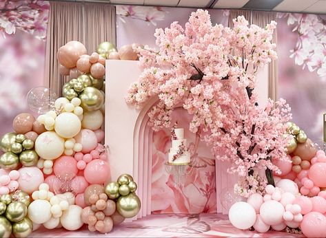 Sakura Party Decoration, Quinceanera Cherry Blossom Theme, Sakura Themed Party, Cherry Blossom Sweet 16, Cherry Blossom Birthday, Sakura Birthday Theme, Cherry Blossom Sweet 16 Party Ideas, Blossom Baby Shower Ideas, Sakura Decoration