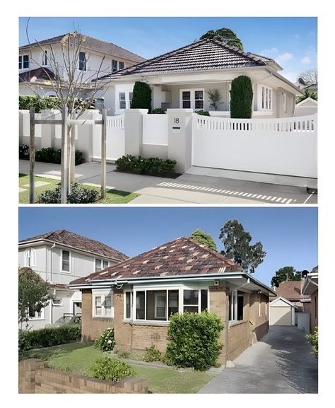 Beautiful Designs Decor Facade Renovation Before And After, Painted Brick House Exterior Australia, Brick Bungalow Exterior Makeover, Australian Brick House Exterior Makeover, Brick Bungalow Exterior, Bungalow Exterior Makeover, Exterior Renovation Before And After, Facade Makeover, Clinker Brick House