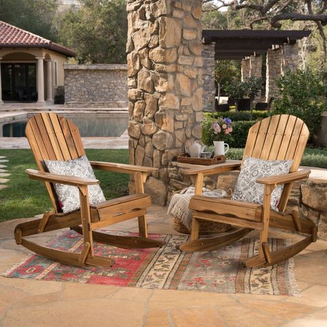 Malibu Outdoor Adirondack Rocking Chair (Set of 2) by Christopher Knight Home (Brown), Patio Furniture Natural Chair, Adirondack Rocking Chair, Adirondack Furniture, Beachfront Decor, Rocking Chair Set, Folding Adirondack Chairs, Patio Style, Outdoor Rocking Chairs, Classic Outdoor