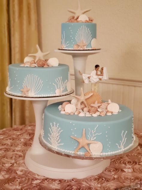 Sea Wedding Cake, Beach Bday, Beach Theme Wedding Cakes, Boda Ideas, Ocean Theme Party, Sea Wedding, Wedding Sweets, Beach Theme Wedding, Ocean Theme