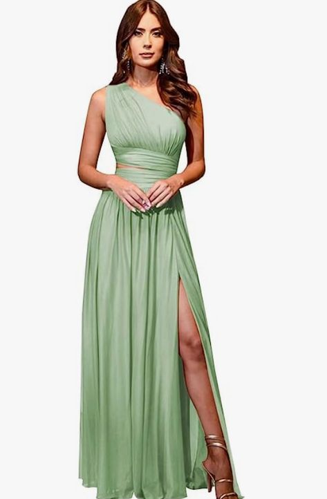 Flowy chiffon fabric & Comfy lining, Built-in bra, Fully lined Drawstring closure Prom Dress With Pockets, One Shoulder Bridesmaid Dresses, One Shoulder Bridesmaid, Formal Prom Dress, Dresses For Wedding, Wedding 2024, Dress With Pockets, Prom Dress, One Shoulder