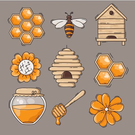 Beehive Cartoon, Beehive Drawing, Honeycombs Drawings, Benefits Of Raw Honey, Honey Bee Drawing, Aesthetic Health, Tattoo Health, Bee Drawing, Zestaw Ikon