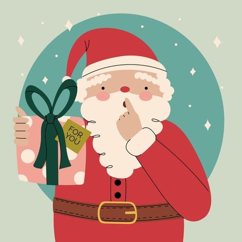 Secret Santa Drawing Ideas, Secret Santa Illustration, New Years Presents Ideas, Xmas Windows, Santa Illustration, Santa Cartoon, Vector Hand, Christmas Illustration, Christmas Quotes