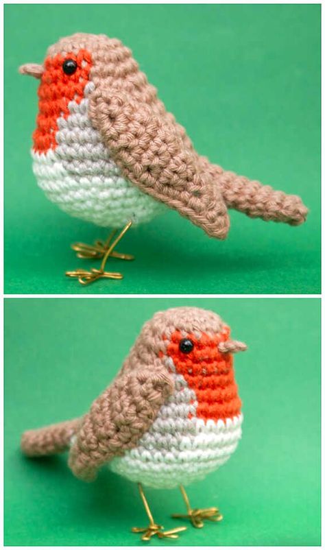 Crochet Robin, Lidia Crochet Tricot, Crochet Bird Patterns, European Robin, Crochet Birds, Crochet Applique, Bird Patterns, Crochet Patterns Amigurumi, Crochet Animals