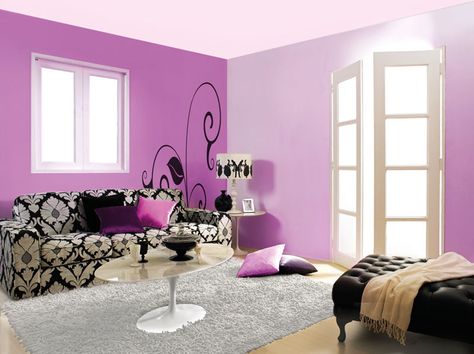 Ever tried Pink shade for painting your walls? Shade Pink, chosen with right tonality, can add elegance & beauty to walls. Do you like the shade shown in the photograph? Pink Painted Walls, Pink Rooms, Pink Color Combination, Living Room Wall Color, Bedroom Color Combination, Room Wall Colors, Purple Color Palettes, Wall Colour, Asian Paints