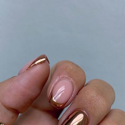 Fall Chrome Nails Square, Copper French Tip Nails, Copper Chrome Nails, Rust Nails, Copper Nails Designs, Cowgirl Copper, Copper Nails, September Nails, Nail Patterns