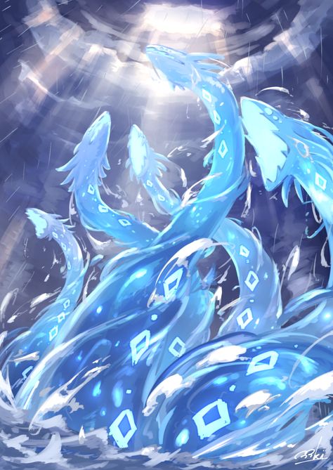 Water Element Character Design, Super Powers Art Water, Water God Character Design, Water Druid Dnd, Water Dragon Character Design, Water Magic Fantasy Art, Water Powers Art, Genshin Impact Creatures, Water Powers Magic