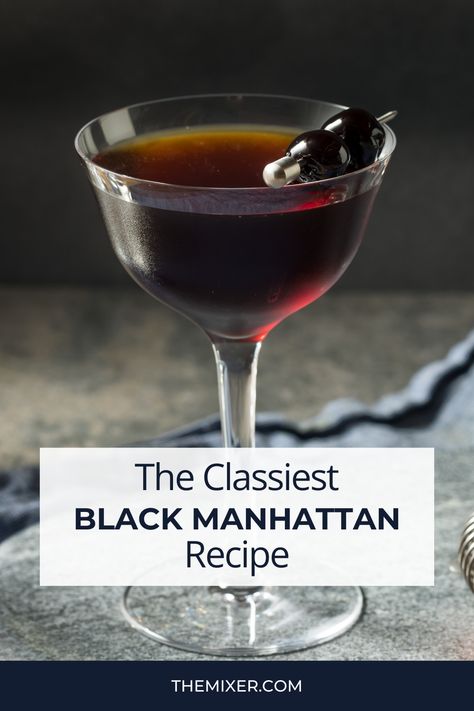 🖤 If you’re in the mood for tall, dark and handsome, try a Black Manhattan. This brooding cocktail is a simple riff on the classic Manhattan that features Averna—a fruity, herbaceous Italian bitter with an intense caramel flavor. Mmm… Black Whiskey Cocktail, Black Manhattan Cocktail Recipe, Black Manhattan Cocktail, Classic Manhattan Cocktail, Manhattan Cocktail Recipe, Black Manhattan, Manhattan Recipe, Tall Dark And Handsome, Dark And Handsome