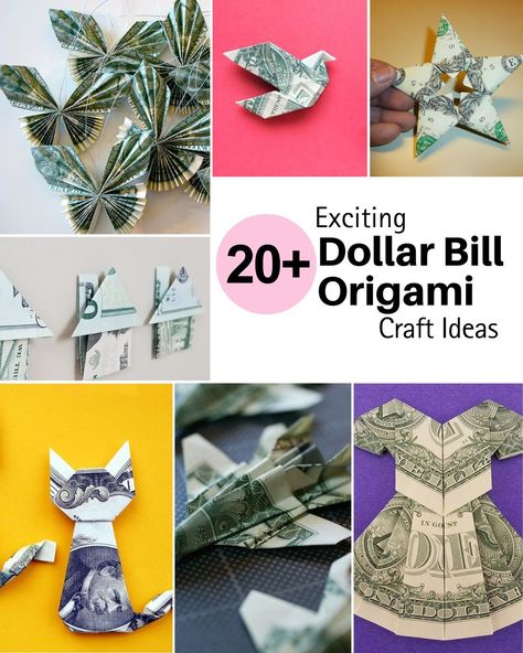 A curated list of fun & exciting dollar bill origami ideas, catered to everyone! Make some memorable gifts with just a dollar & a pair of crafty hands! Origami Dollar Bill Easy Step By Step, Dollar Bill Folding, Dollar Origami Easy Step By Step, Money Origami Easy Step By Step, Origami With Dollar Bills, Dollar Bill Origami Easy Step By Step, Folding Dollar Bills Easy Step By Step, Money Origami Easy, Dollar Bill Gift