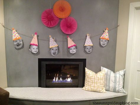 Cute picture garland idea! Photo Garland Birthday, Photo Garland Diy, Picture Garland, Thick As Thieves, Photo Garland, Diy Birthday Banner, Birthday Garland, Homemade Birthday, Baby Banners