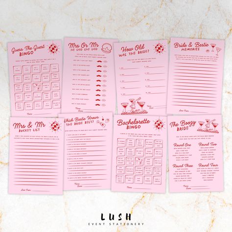 Hand Drawn Bachelorette Party Games Bundle - 8 Templates 2 sizes included:  A5 14.8 X 21 CM | 5" X 7" + Exclusive access to our Lush Illustrations Collection Digital file only, no physical product will be shipped. After your payment has processed, you will receive the downloadable file. ~ HOW IT WORKS ~ These are high-resolution and editable digital templates to be accessed instantly via the free Canva website. (https://www.canva.com) 1. Access: Once your payment has processed, access purchased templates via your Etsy account under 'Purchases & Reviews' and select 'Download Files' to open. 2. Edit: Open the templates in Canva, a free online template editor. Customise colours, text, fonts, backgrounds, and add images. 3. Download: Once you're happy with your customisations, save and downloa Hens Games, Hen Do Games, Hens Party Games, Hen Games, Retro Bachelorette Party, Retro Bachelorette, Hen Party Games, Bachelorette Itinerary, Bachelorette Games