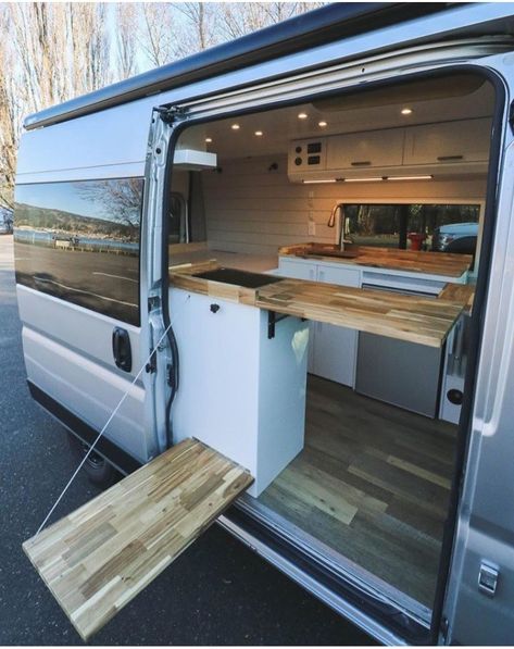 Exterior Table, Vanlife Interiors, Promaster Conversion, Camper Van Kitchen, Kangoo Camper, Transit Camper, Kombi Home, Van Conversion Interior, Campervan Life