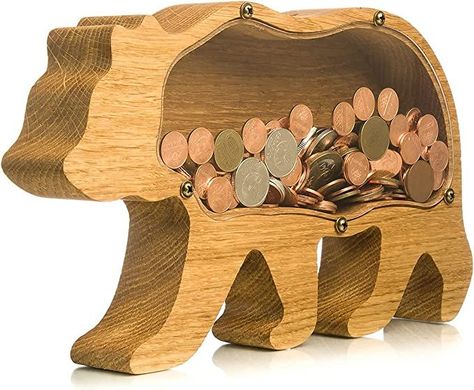 Expertly Handcrafted Wooden Money Saving Box - Durable Oak Wood with Transparent Organic Glass Side Coin Bank for Building Money Saving Habits #CommissionEarned Adult Piggy Bank, Money Saving Box, Saving Habits, Savings Box, Organic Glass, Money Bank, Personalized Gifts For Kids, Natural Oil, Coin Bank