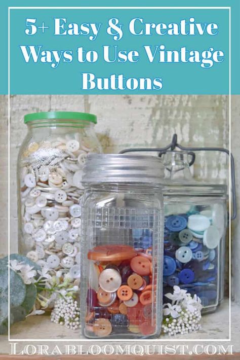 Got old buttons? Here are 5+ easy decorative ideas for using vintage buttons for DIY crafts and home decor. Repurpose and upcycle old buttons and use them for many different button crafts. Repurpose Buttons, Thrift Store Decorating Ideas, Thrift Store Decorating, Repurposed Materials Art, Diy Button Crafts, Vintage Buttons Crafts, Door Decor Diy, Diy Door Decor, Easy Origami Flower