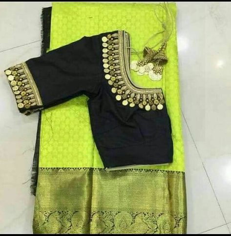 Image may contain: people standing Blouse Designs Sketch, Coin Work Blouse Designs, Types Of Blouse Designs, Work Blouse Designs, Blouse Maggam Work, Maggam Work Blouse, Wedding Saree Blouse Designs, Cutwork Blouse Designs, Sari Blouse Designs