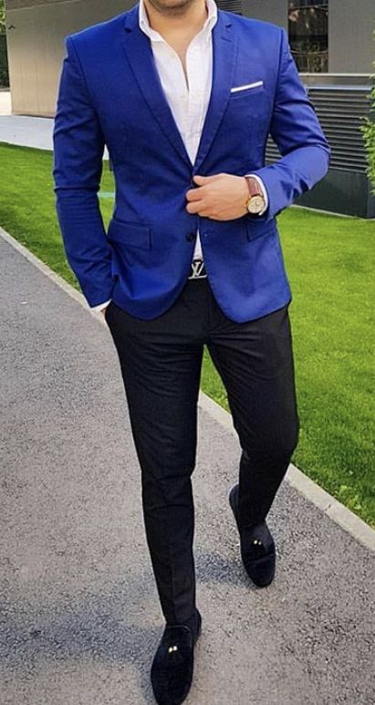 Blue Suit Black Pants Men, Camisa Azul Hombre Outfit Formal, Blue Blazer And Black Pants, Royal Blue Blazer Outfit Men, Outfit Saco Azul, Blue Blazer Outfit Men, Blue Colour Shirt, Blue Blazer Outfit, Blue Blazer Men