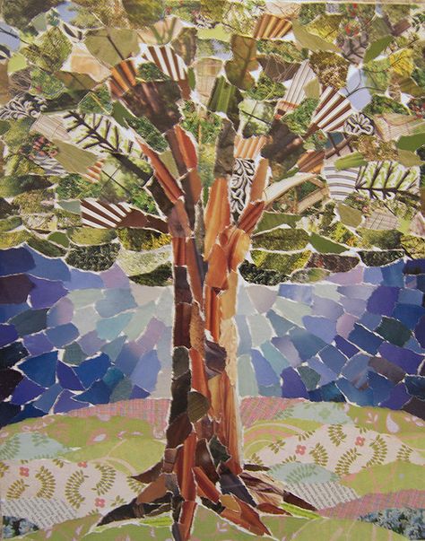 Torn Paper Tree Collage | Flickr - Photo Sharing! Typographic Collage, Collage Tree, Tree Collage, Collage Landscape, Paper Mosaic, Collage Art Projects, Paper Collage Art, Magazine Collage, Mosaic Ideas