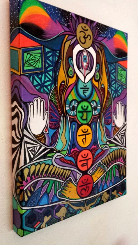 Chakra Painting, Arte Doodle, Chakra Art, Trippy Painting, Hippie Painting, Painting Canvases, Small Canvas Art, Fun Art, Trippy Art