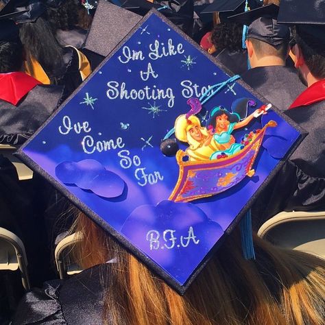 Cap Decorating Ideas, Disney Grad Caps, Cap Quotes, Disney Graduation Cap, Prek Graduation, Creative Graduation Caps, Graduation Hats, Disney Graduation, High School Graduation Cap