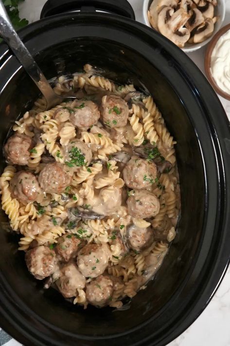 Crockpot Beef Stroganoff With Meatballs, Slow Cooker Stroganoff Meatballs, Crockpot Meatball Stroganoff Easy, Stroganoff Meatballs Crockpot, Slow Cooker Meatball Stroganoff, Meatball Stroganoff Crockpot, Frozen Meatball Recipes Crockpot, Crockpot Meatball Stroganoff, Meatball Recipies