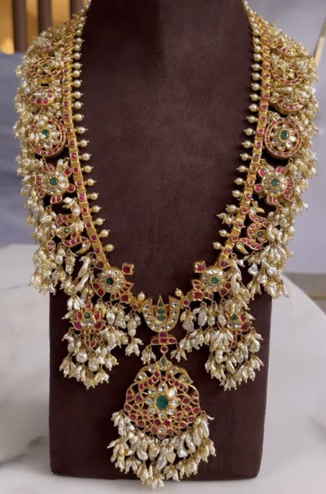 Gutta Pusalu Earrings, Kundan Guttapusalu Necklace, Latest Gutta Pusalu Jewellery, Guttapusalu Earrings Gold, Gutha Poosalu Necklace, Kundan Haram Designs, Perals Haram, Gutta Pusalu Jewellery, Polki Haram