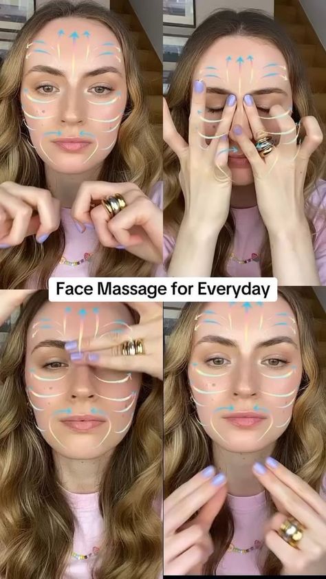 Face Yoga For Glowing Skin, Yoga For Glowing Skin, Makeup Removal Routine, Face Massage Tutorial, Natural Hair Removal Remedies, Toned Face, Face Massage Anti Aging, Facial Massage Techniques, Face Massage Techniques