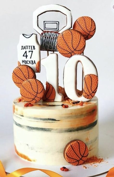 Basketball Number Cake, Basketball Theme Birthday Cake, Sport Birthday Cakes, 10 Birthday Cake Boy, Basketball Cookies Decorated, Cakes Basketball, Basketball Jersey Cake, Sports Birthday Cake, Gh Logo