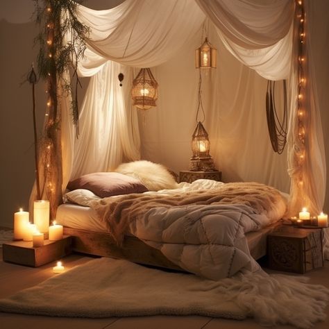 Baldahini Bed, Unique Bedroom, Bedroom Inspiration Cozy, Dream Bedroom Inspiration, Boho Style Bedroom, Bedroom Decor Cozy, Bedroom Layouts, Room Decor Bedroom, Boho Bedroom