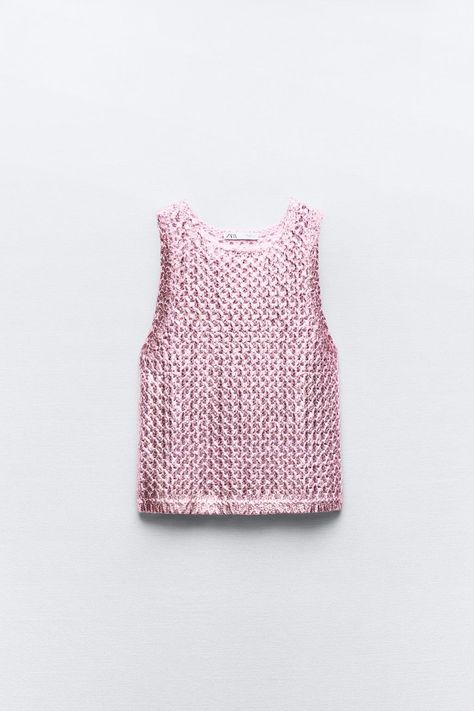 FOIL KNIT TOP - Pink | ZARA United Kingdom Crochet Coat, Pink Metallic, Crochet Jacket, Crochet Shirt, Metallic Fabric, Metallic Foil, Skorts, Blazer Dress, Trouser Jeans