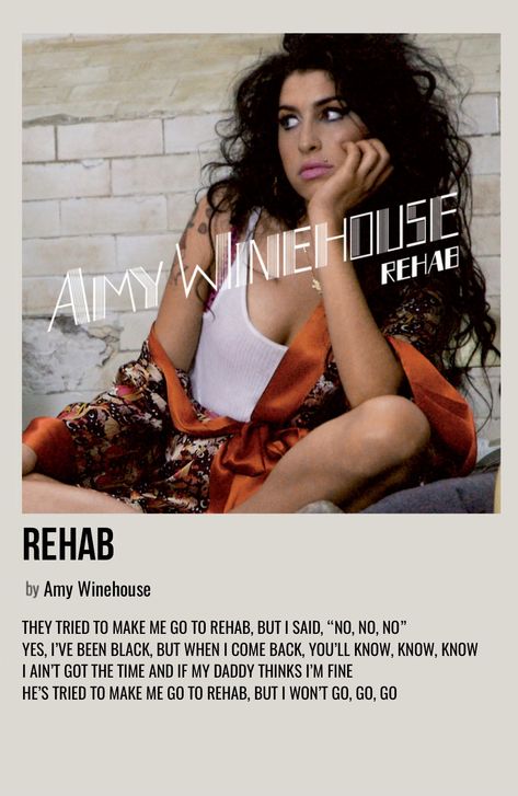 minimal polaroid song poster for rehab by amy winehouse Amy Winehouse Album Cover, Amy Winehouse Wallpaper, Amy Winehouse Rehab, Amy Winehouse Lyrics, Amy Winehouse Songs, Amy Winehouse Poster, Amy Winehouse Back To Black, Amy Winehouse Albums, Amy Winehouse Style