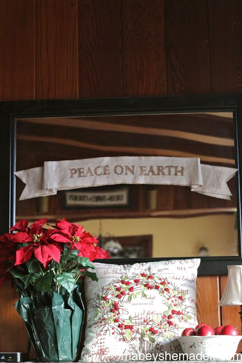 Peace on Earth Linen Ribbon Banner | Mabey She Made It | #christmas # peace #linen Gold Sharpie, Linen Ribbon, Paper Flower Crafts, Ribbon Banner, Diy Banner, Banners Buntings, Bee Crafts, Crafting Paper, Bunting Banner