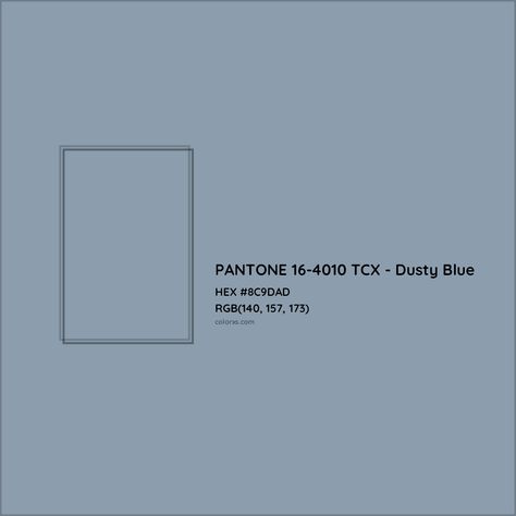 About PANTONE 16-4010 TCX - Dusty Blue Color - Color codes, similar colors and paints Dusty Blue Pantone, Pantone Soft Blue, Shades Of Blue Pantone, Pantone Swatches Blue, Munsell Color System, Classic Blue Pantone, Rgb Color Codes, Analogous Color Scheme, Hexadecimal Color