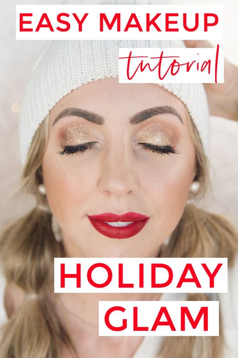 Easy Holiday Makeup, Simple Holiday Makeup, Makeup Looks Winter, Christmas Makeup Simple, Holiday Glam Makeup, Christmas Makeup Tutorial, Holiday Eyeshadow, Holiday Makeup Tutorial, Christmas Eyeshadow