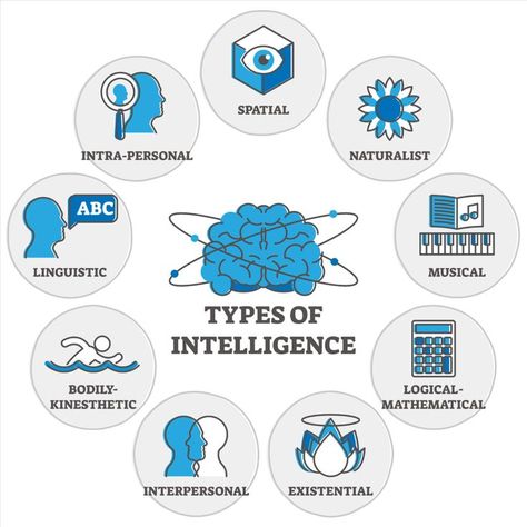 Howard Gardner's theory of multiple intelligences proposes that there are eight different types of intelligences, rather than one single type of intelligence, sometimes known as “g” for general intelligence, that only focuses on cognitive abilities. Symbol Of Intelligence, Multiple Intelligence, Maslow's Hierarchy Of Needs, Talking Behind Your Back, Multiple Intelligences, Illustration Human, Types Of Intelligence, Competitive Intelligence, Basic Drawing