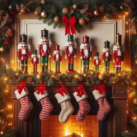 17+ Nutcracker Decorating Ideas for a Magical Holiday 🎄 Nutcracker On Mantle, Display Nutcrackers Ideas, Nutcracker Decor Ideas, Nutcracker Mantel Ideas, Decorate With Nutcrackers, Nutcracker Mantle Display, The Nutcracker Christmas Decor, How To Display Nutcracker Collection, Decorating With Nutcrackers Christmas