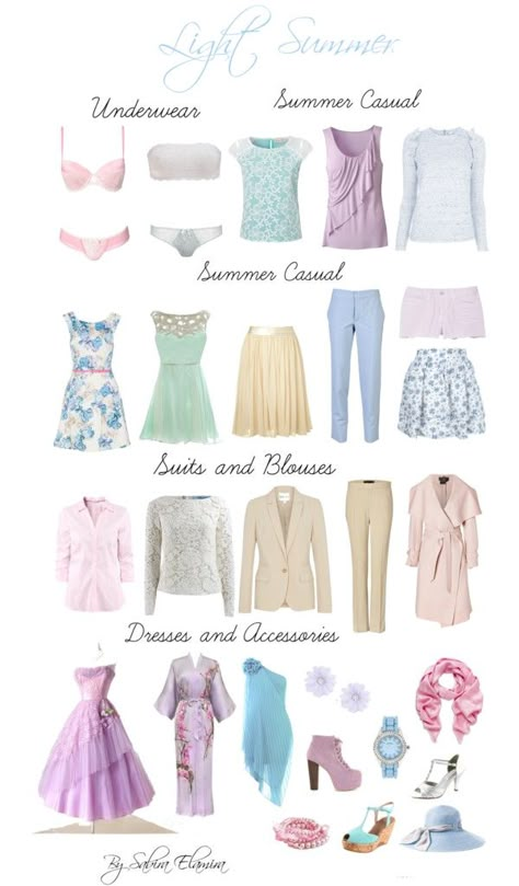 "Light Summer Light Colors" by sabira-amira ❤ liked on Polyvore Light Summer Inspiration, Outfits For Light Summer Palette, Light Summer Pallette Outfits, Light Summer Colour Palette Outfits, Light Summer Style Outfit, Light Summer Fashion, Light Summer Color Outfits, Light Summer Jewelry, Light Summer Palette Outfits