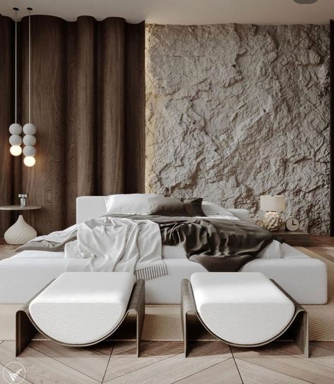 Modern Bedroom Interior, Pretty Bedroom, Mansion Interior, Minimalist Interior Design, Contemporary Bedroom, Autodesk 3ds Max, Luxurious Bedrooms, Stone Wall, Modern Interior Design